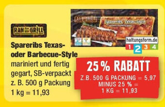 Marktkauf RAN GRILL Spareribs Texas-oder Barbecue-Style 500 g Angebot