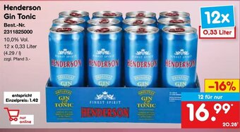 Netto Marken-Discount Henderson Gin Tonic 12 x 0,33 Liter Angebot