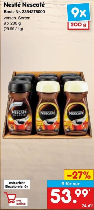 Netto Marken-Discount Nestlé Nescafé 9 x 200 g Angebot