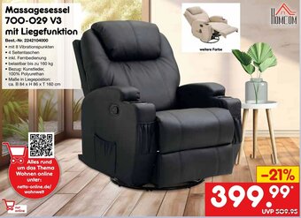 Netto Marken-Discount Massagesessel 700-029 V3 mit Liegefunktion Homcom Angebot