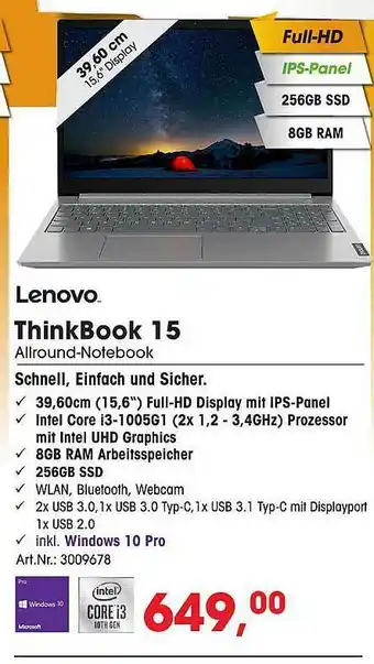 Arlt Lenovo Thinkbook 15 Allround-notebook Angebot