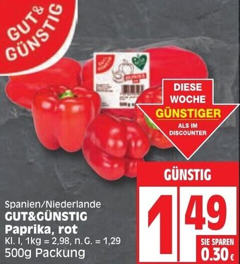 Edeka Spanien/Niederlande GUT&GÜNSTIG Paprika, rot 500 g Packung Angebot