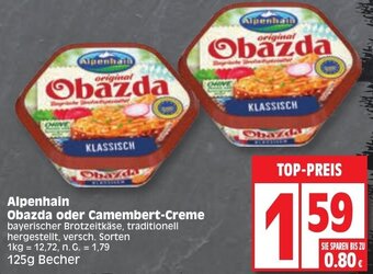 Edeka Alpenhain Obazda oder Camembert-Creme 125g Becher Angebot