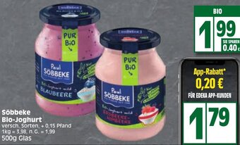 Edeka Söbbeke Bio-Joghurt 500 g Glas Angebot