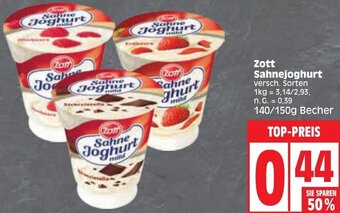 Edeka Zott Sahnejoghurt 140/150g Becher Angebot