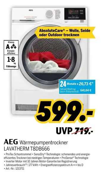 MEDIMAX AEG Wärmepumpentrockner Lavatherm T8DB666 Angebot