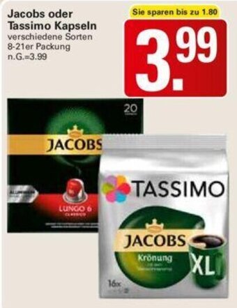 WEZ Jacobs oder Tassimo Kapseln 8-21er Packung Angebot