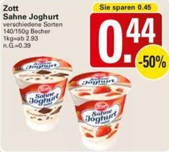 WEZ Zott Sahne Joghurt 140/150g Becher Angebot