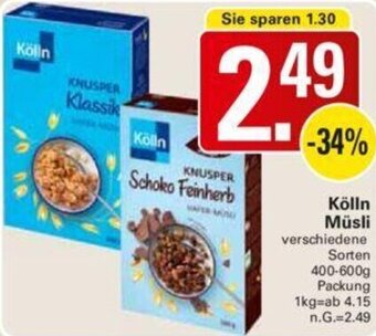 WEZ Kölln Müsli 400-600 g Packung Angebot