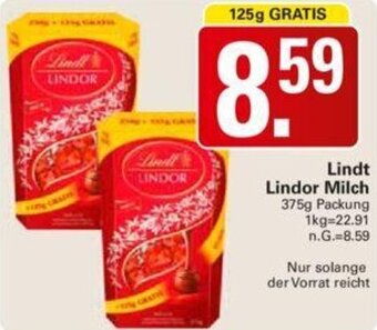 WEZ Lindt Lindor Milch 375g Packung Angebot