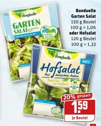 REWE Bonduelle Garten Salat 150g Beutel oder Hofsalat 120g Beutel Angebot