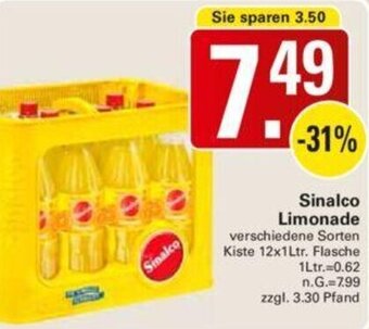 WEZ Sinalco Limonade Kiste 12x1Ltr. Flasche Angebot