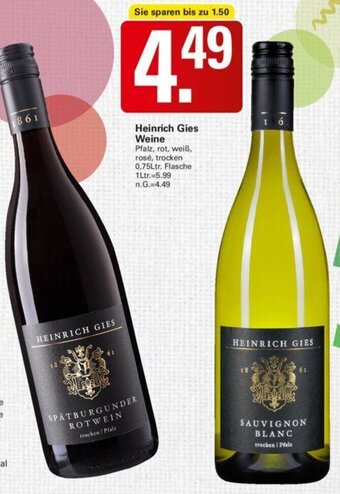 WEZ Heinrich Gies Weine 0,75Ltr. Flasche Angebot