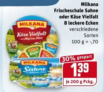 REWE Milkana Frischeschale Sahne oder Käse Vielfalt 8 Leckere Ecken 200g Angebot