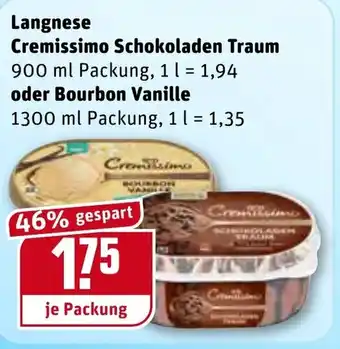 REWE Langnese Cremissimo Schokoladen Traum 900ml oder Bourbon Vanille 1300ml Angebot