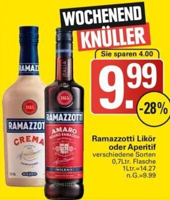 WEZ Ramazzotti Likör oder Aperitif 0,7Ltr. Flasche Angebot