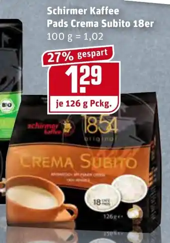 REWE Schirmer Kaffee Pads Crema Subito 18er 126g Angebot