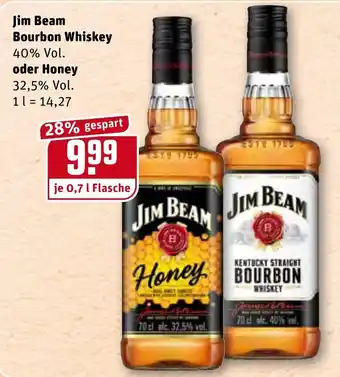 REWE Jim Beam Bourbon Whiskey oder Honey 0,7L Angebot