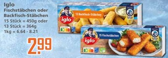 Klaas und Kock Iglo Fischstäbchen oder Backfisch-Stäbchen 450 g/364 g Angebot