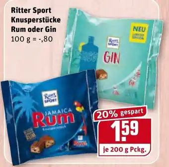 REWE Ritter Sport Knusperstücke Rum oder Gin 200g Angebot