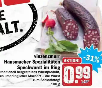 AEZ Vinzenzmurr Hausmacher Spezialitäten Speckwurst im Ring 100g Angebot