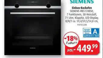 ROLLER Siemens Einbau Backofen Angebot