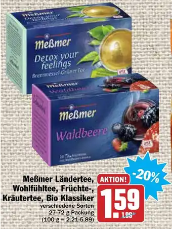 AEZ Meßmer Ländertee, Wohlfühltee, Früchte, Kräutertee, Bio Klassiker 27-72g Angebot