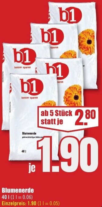 B1 Discount Baumarkt Blumenerde 40 L Angebot