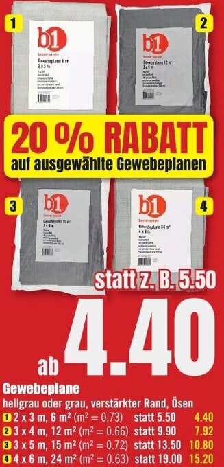 B1 Discount Baumarkt Gewebeplane Angebot