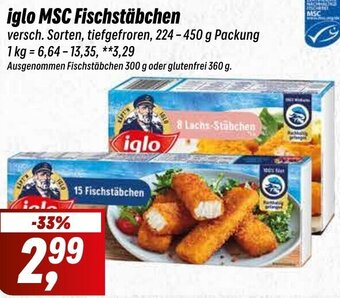 Simmel iglo MSC Fischstäbchen 224-450 g Packung Angebot