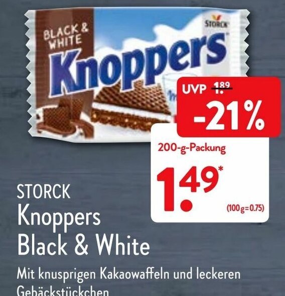 Knoppers black & white 200g Angebot bei Aldi Nord
