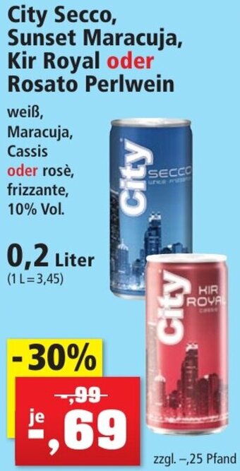 Thomas Philipps City Secco, Sunset Maracuja, Kir Royal oder Rosato Perlwein 0,2 Liter Angebot