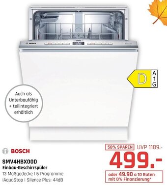 Hirsch und Ille BOSCH SMV4HBX0OD Einbau-Geschirrspüler Angebot