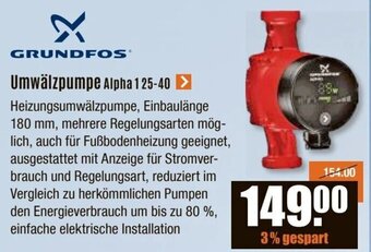 V Baumarkt GRUNDIG Umwälzpumpe Alpha 125-40 Angebot