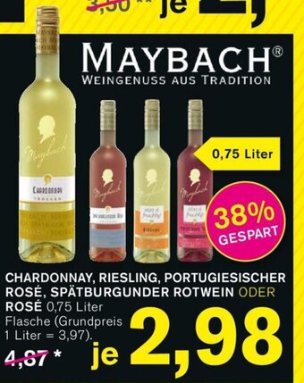 KODi MAYBACH CHARDONNAY, RIESLING, PORTUGIESISCHER ROSÉ, SPÄTBURGUNDER ROTWEIN ODER ROSÉ 0,75 Liter Angebot