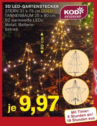 KODi KODI season 3D LED-GARTENSTECKER STERN 31 x 75 cm ODER TANNENBAUM 25 x 80 cm. Angebot