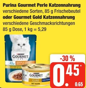 Edeka Frischemarkt Purina Gourmet Perle Katzennahrung 85 g Frischebeutel oder Gourmet Gold Katzennahrung 85 g Dose Angebot