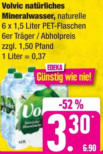 Edeka Frischemarkt Volvic natürliches Mineralwasser 6 x 1,5 Liter PET-Flaschen 6er Träger / Abholpreis Angebot