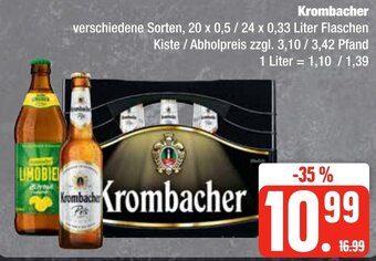 Edeka Frischemarkt Krombacher 20 x 0,5 / 24 x 0,33 Liter Flaschen Kiste / Abholpreis Angebot