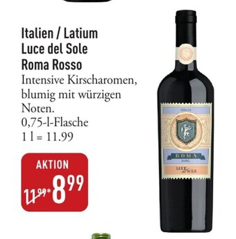 Galeria Markthalle Italien / Latium Luce del Sole Roma Rosso 0,75 l Flasche Angebot