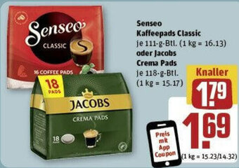 REWE Senseo Kaffeepads Classic 118 g Btl. oder Jacobs Crema Pads Angebot