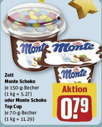 REWE Zott Monte Schoko 150-g-Becher oder Monte Schoko Top Cup 70-g-Becher Angebot