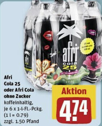 REWE Afri Cola 25 oder Afri Cola ohne Zucker 6 x 1-l-Fl.-Pckg. Angebot