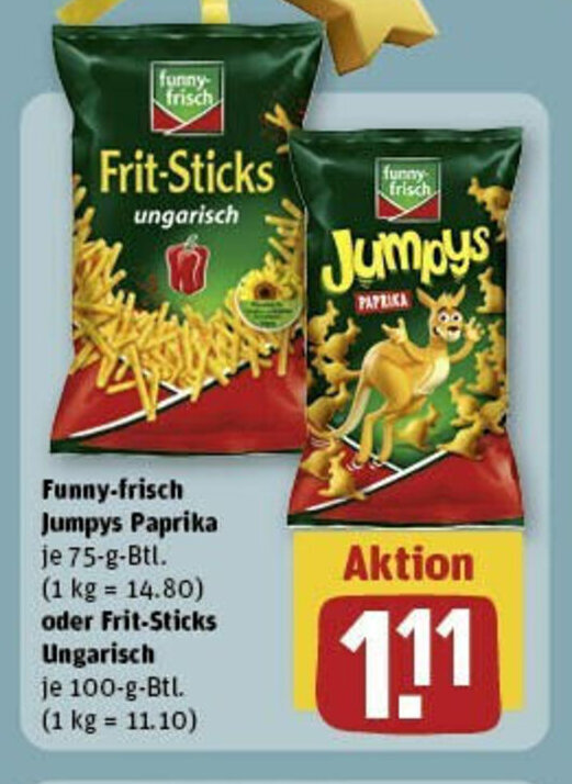 Funnyfrisch Jumpys Paprika 75gBtl. oder FritSticks Ungarisch 100g