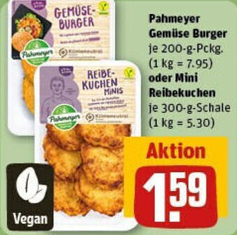 REWE Pahmeyer Gemüse Burger 200-g-Pckg. oder Mini Reibekuchen 300-g-Schale Angebot