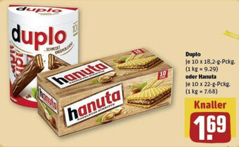 REWE duplo 10 x 18,2-g-Pckg. oder Hanuta 10 x 22 g Pckg. Angebot