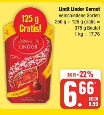 Edeka Lindt Lindor Cornet 375 g Beutel Angebot