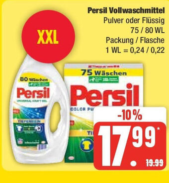 Edeka Persil Vollwaschmittel Pulver oder Flüssig 75/80 WL Packung/Flasche Angebot