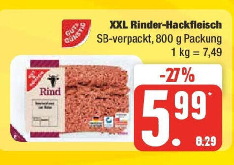 XXL Rinder-Hackfleisch 800 g Packung Angebot bei Edeka
