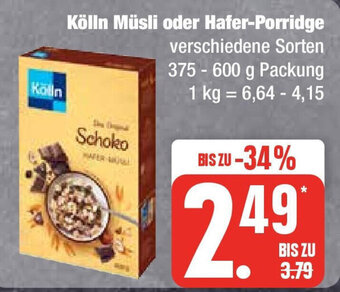 Edeka Kölln Müsli oder Hafer-Porridge 375-600 g Packung Angebot